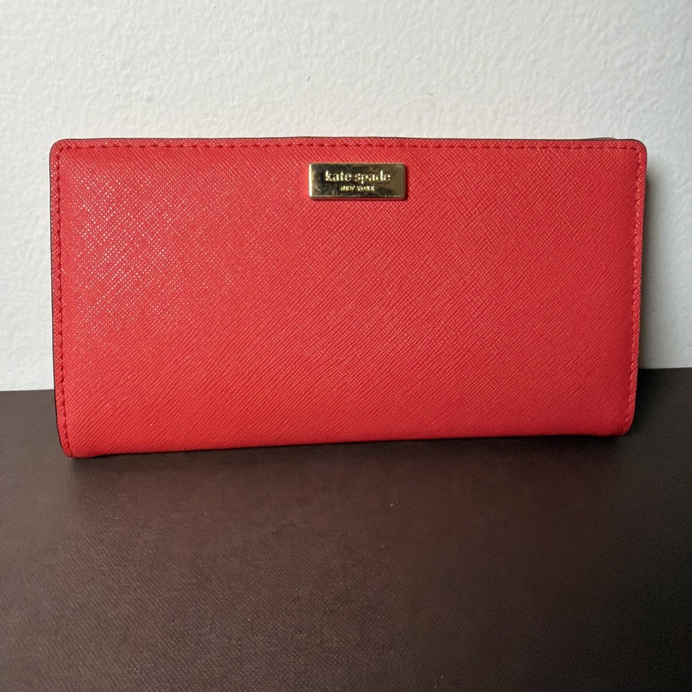 Kate Spade New York Stacey Laurel Way Coral Red Saffiano Leather Wallet